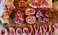 Cuts of Broom House Farm Shop meat on display.
