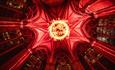 The celling of southwell minster 2023 illuminated red by luxmuralis space