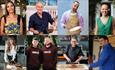 Collage of photos featuring the celebrity chefs appearing Bishop Auckland Food Festival.