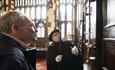 Member of Mayoral Bodyguard explaining significance of civic mace and sword, Guildhall, Durham Town Hall