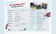 VE Celebrations timetable, showing images of families having fun and people in military uniform