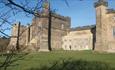 Exterior view of the walls and towers of Brancepeth castle