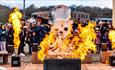 Ice sculpture surrounded by flames at Fire and Ice Festival, Durham City.