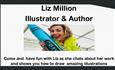 Liz Million illustrator and author holding a giant crayon