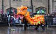 People stood watching the traditional lion dance at Durham market place, part of the Lunar New Tear celebrations.