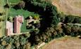 Aerial view of The Covey and garden with surrounding countryside.