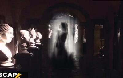 Ghost woman and white statue busts