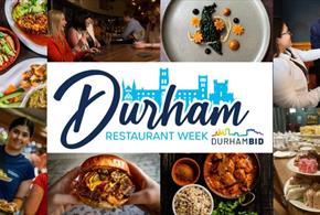 collage of food and drink available during Durham Restaurant Week January 2024.