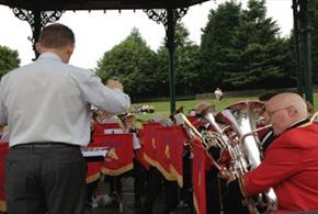 Dunston Silver Band performing on bandstand at Beamish, The Living Museum of the North