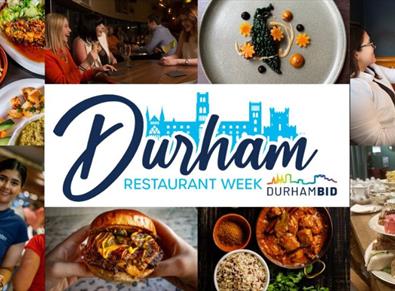 collage of food and drink available during Durham Restaurant Week January 2024.