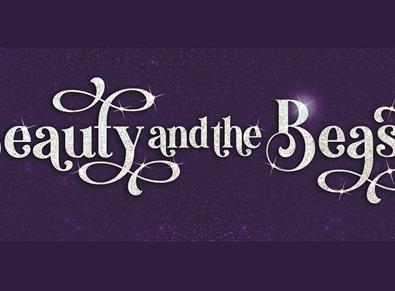 Beauty and the Beast written in white on a purple sparkled background.