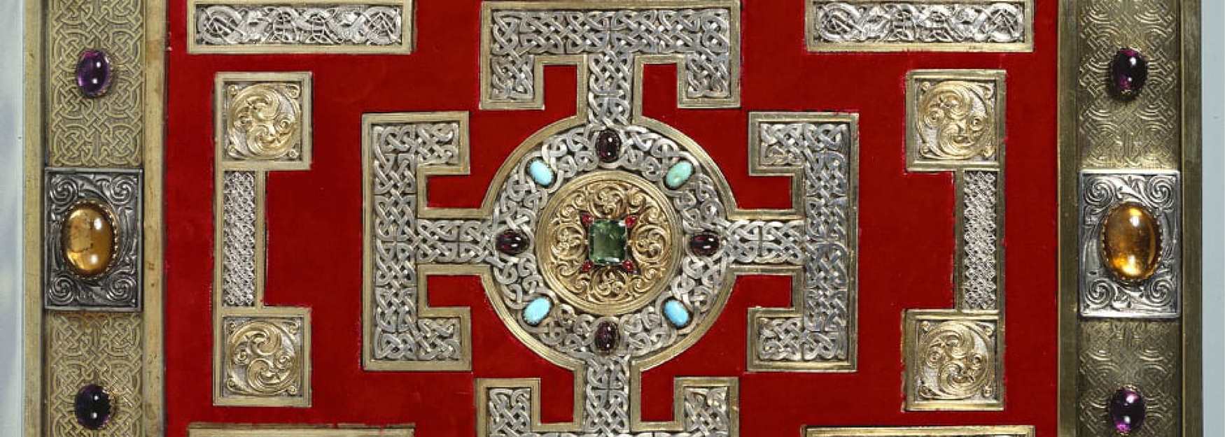 Lindisfarne Gospels close up of the front cover of the book