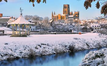 Durham Cathedral river banks in snow