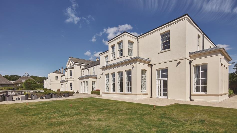 Seaham Hall and Serenity Spa exterior on a clear day.