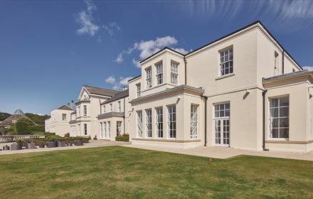 Seaham Hall and Serenity Spa exterior on a clear day.