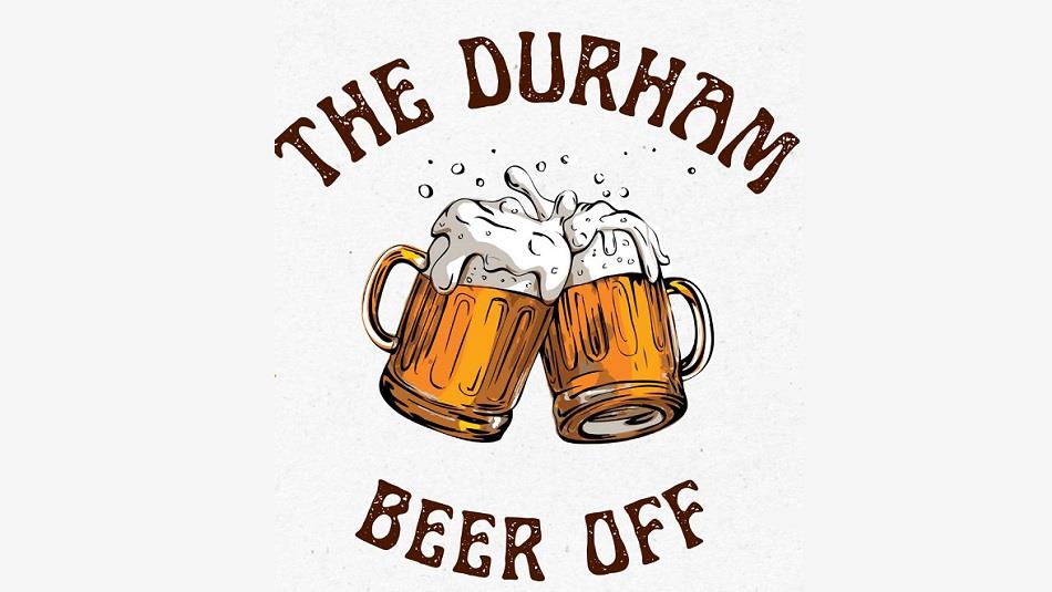 Illustration of two beer glasses filled with beer and the wording, The Durham Beer Off