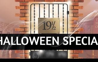 The words 'Halloween Special' with picture of metal door of The Magic Corner
