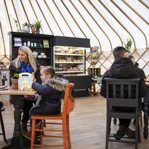 Customers in the Yurt Cafe