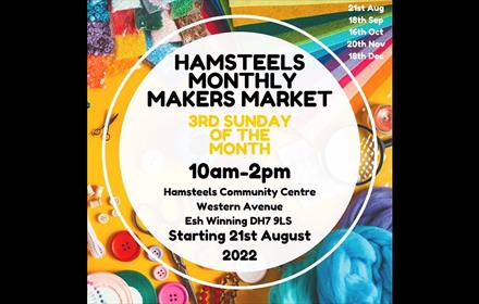 Hamsteels Monthly Makers Market. Image of craft items such as buttons and brightly coloured card.