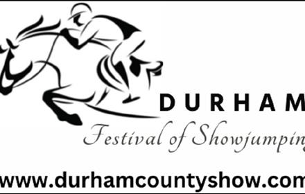 Illustration of a showjumper. Text reads, 'Durham Festival of Showjumping'.