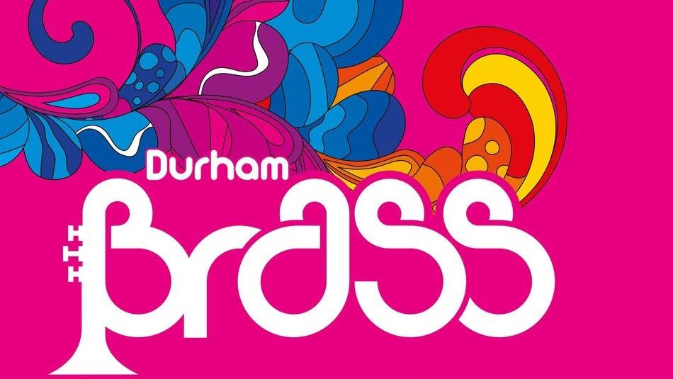 Durham Brass Festival logo on colourful pink background