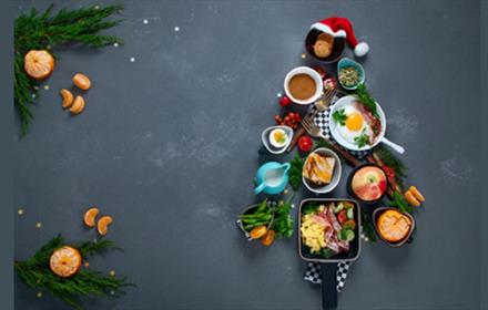 Tapas laid out in the shape of a Christmas Tree