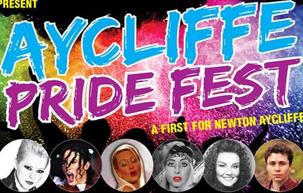 Advertising poster with images of acts and the wording Aycliffe Pride Fest
