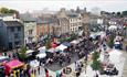 Aerial view of market stalls in Bishop Auckland Market Place