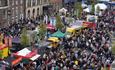 Aerial view of the crowds of people attending Bishop Auckland Food Festival