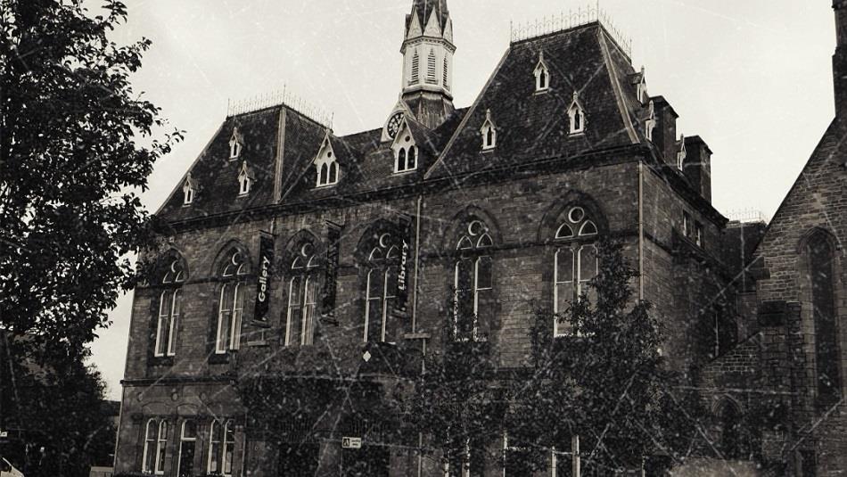 Black and white photograph of Bishop Auckland Town Hall