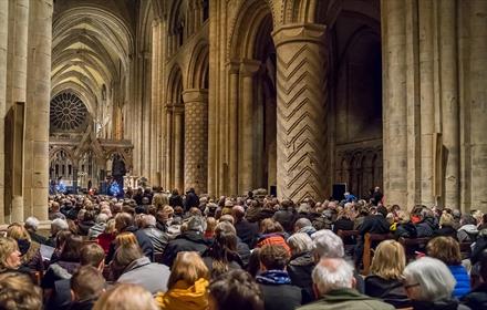 Image of a carol service at Durham Cathedral.