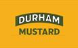 Durham Mustard logo. Yellow background with green banner saying Durham Mustard