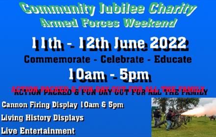 Advertising poster for the Community Jubilee Charity Armed Forces Weekend.