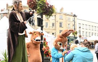 Book related fun at Durham Children's Book Festival. Characters such as the BFG, the Gruffalo and Peter Rabbit with families.