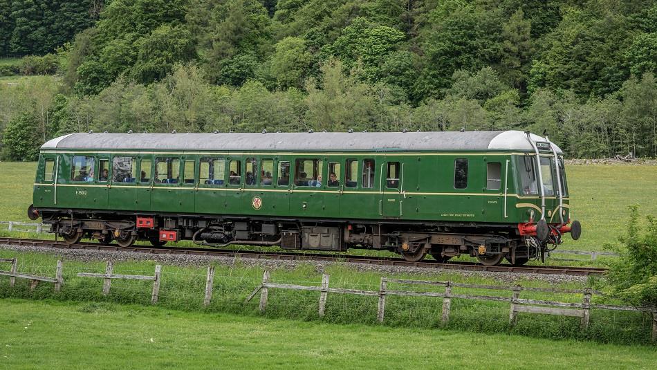Train on the Weardale Railway line, fields, woodland