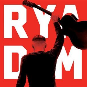 Bryan Adams Poster: Silhouette of Bryan Adams raising a guitar above his head