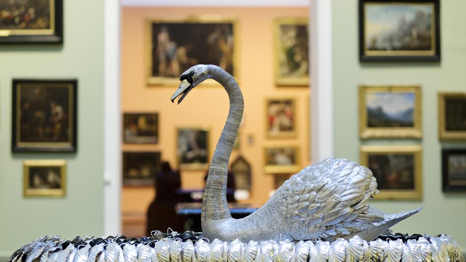 Image of the SIlver Swan on display at The Bowes Museum.