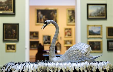 Image of the SIlver Swan on display at The Bowes Museum.