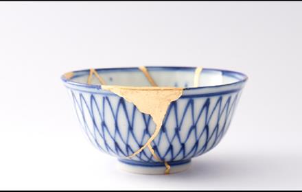 Blue patterned Kintsugi Ceramic bowl.