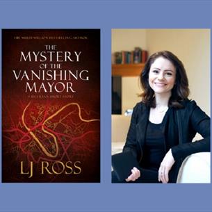 Image of LJ Ross with the Mystery of the Vanishing Mayor book cover.