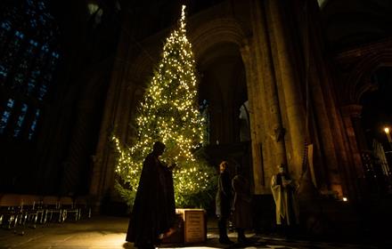 Christmas Tree lit up in Durham Cathedral