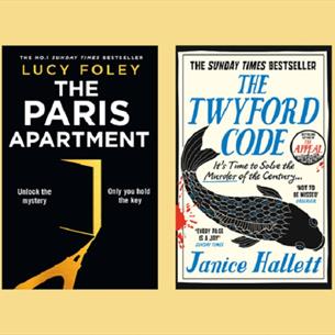 Book covers for The Paris Apartment and The Twyford Code.