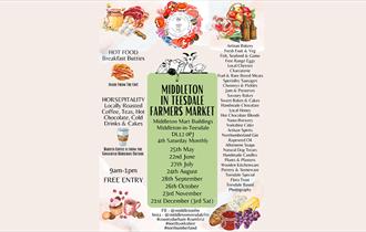Farmers Market poster showing dates of each market and details of market