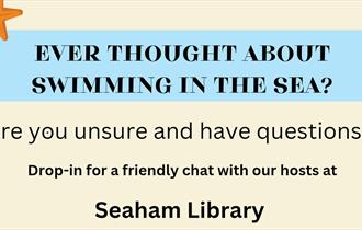 Starfish on poster which reads, 'Ever Thought About Swimming in the Sea - Seaham Library'