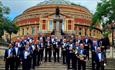 NASUWT Riverside Band standing in front of the Royal Albert Hall