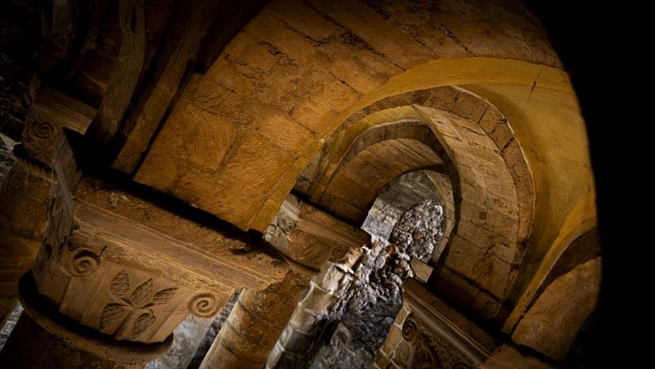 Detail of a carving in the Norman Chapel, Durham Castle