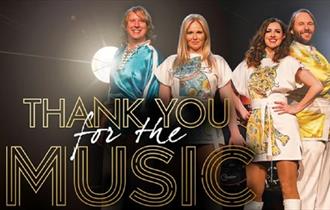 Image of tribute act with wording Thank you for the music