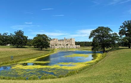 Raby Castle image showing their grounds and lake