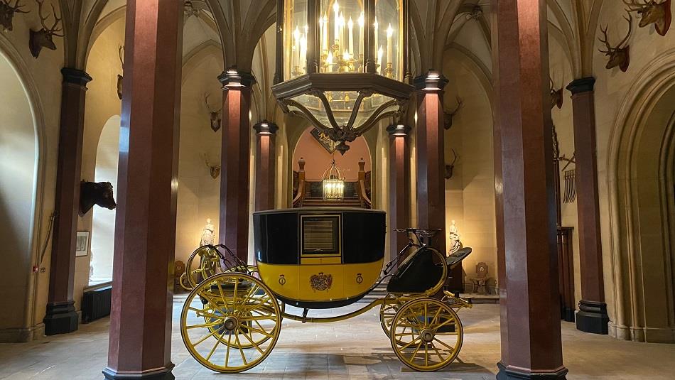 The state carriage in the hall of Raby Castle