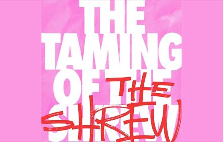 The Taming of the Shrew written in white text on a pink background